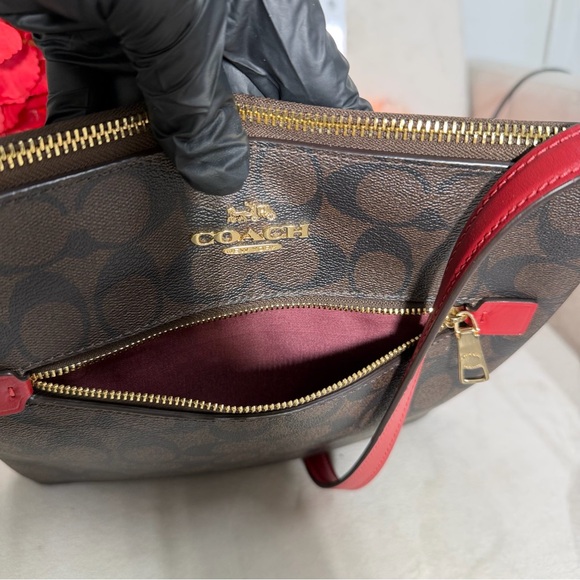 🌼 COACH 🌺 Rowan File Bag Signature Brown and Red Crossbody leather strap - Picture 4 of 16